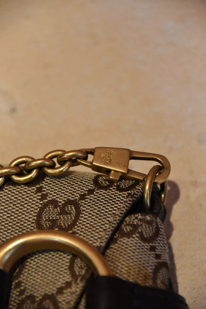 Beige Monogram Horsebit Shoulder Bag