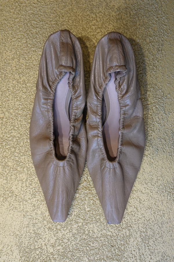 Beige Ruched Slingback Heels