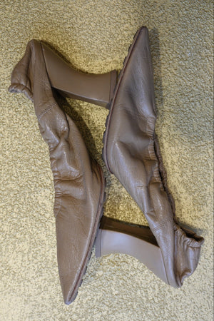 Beige Ruched Slingback Heels