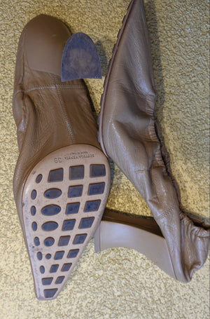 Beige Ruched Slingback Heels