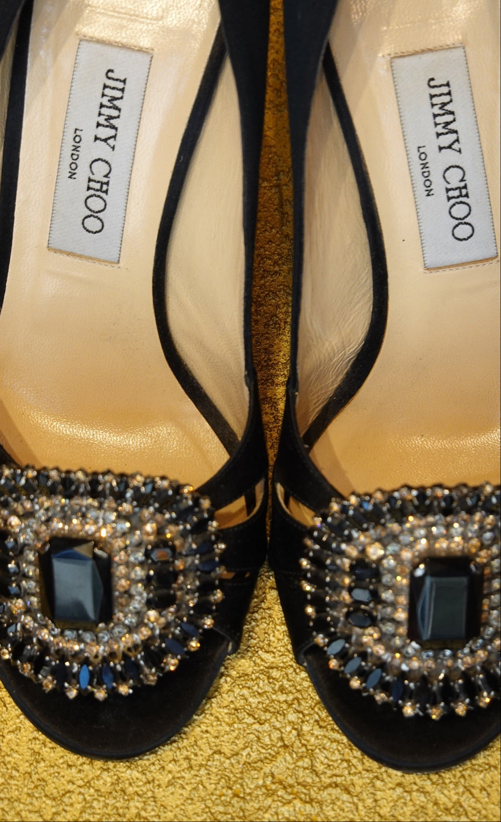 Black Crystal Buckle Slingback Pumps