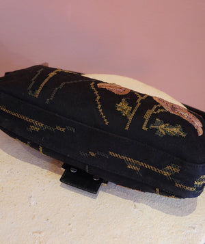 Black Floral Embroidered Shoulder Bag