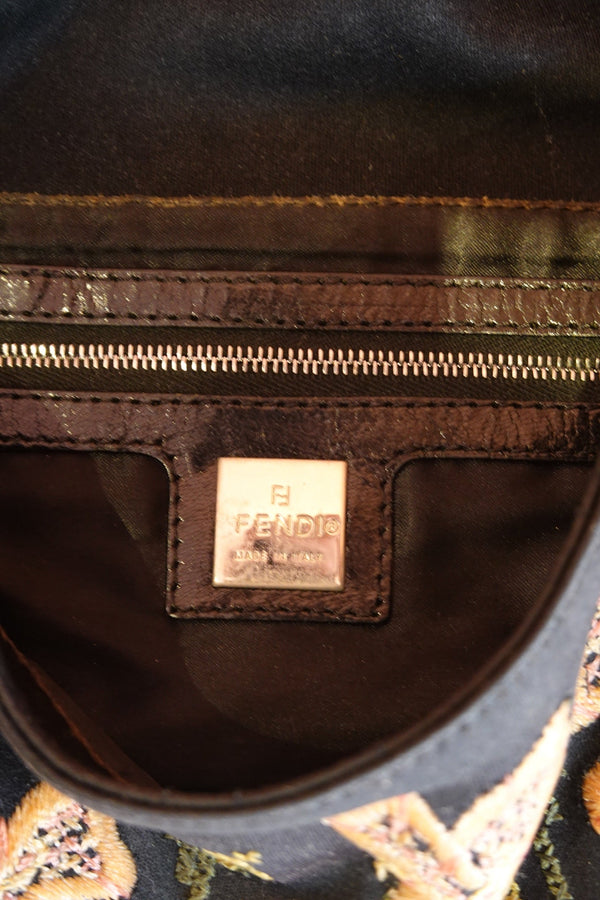 Black Floral Embroidered Shoulder Bag