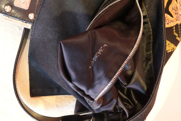 Black Floral Embroidered Shoulder Bag