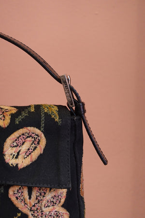 Black Floral Embroidered Shoulder Bag