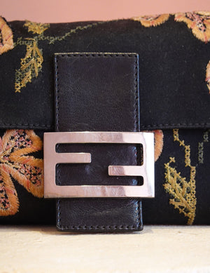 Black Floral Embroidered Shoulder Bag
