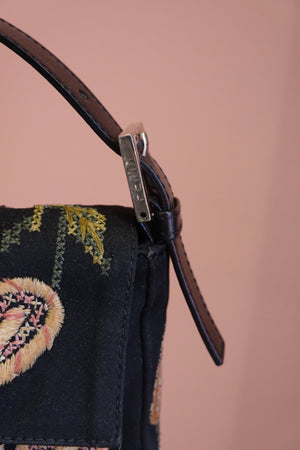 Black Floral Embroidered Shoulder Bag