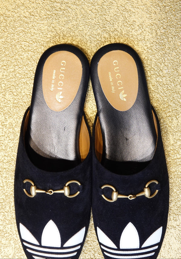 Black Logo Mule Flats