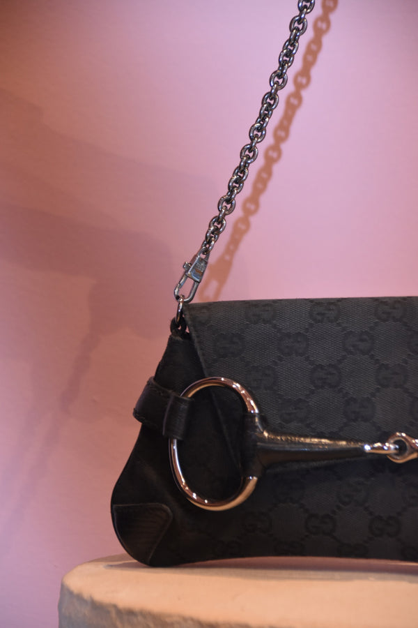 Black Monogram Horsebit Shoulder Bag