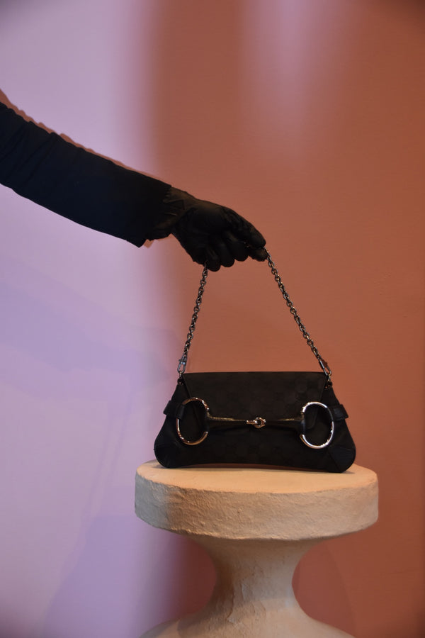 Black Monogram Horsebit Shoulder Bag