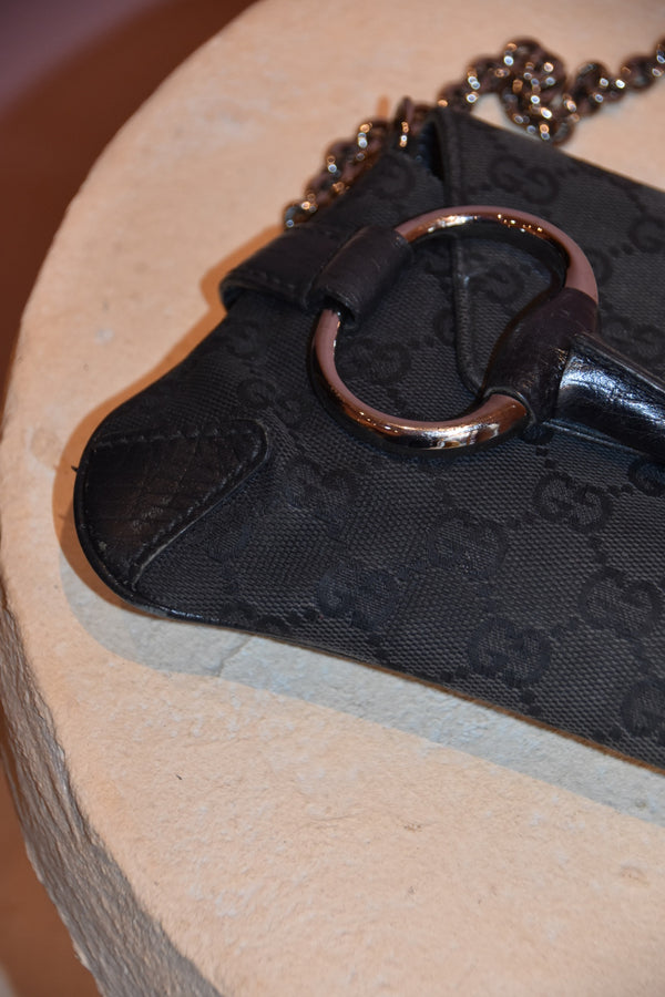 Black Monogram Horsebit Shoulder Bag