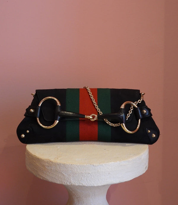 Black Web Stripe Horsebit Bag