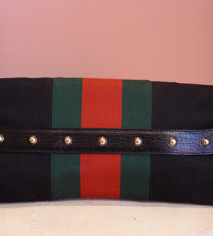 Black Web Stripe Horsebit Bag