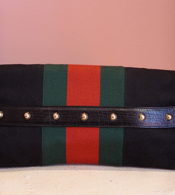 Black Web Stripe Horsebit Bag