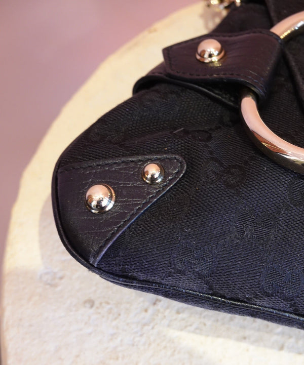 Black Web Stripe Horsebit Bag