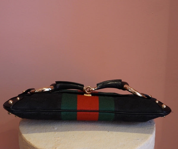 Black Web Stripe Horsebit Bag