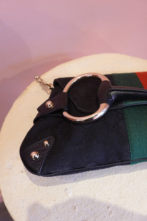 Black Web Stripe Horsebit Bag