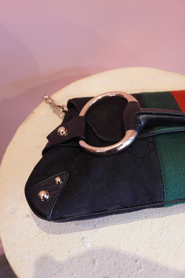 Black Web Stripe Horsebit Bag