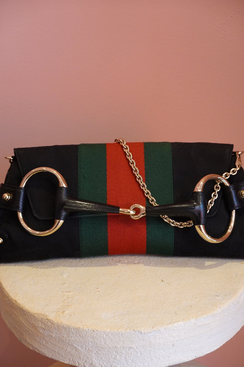 Black Web Stripe Horsebit Bag