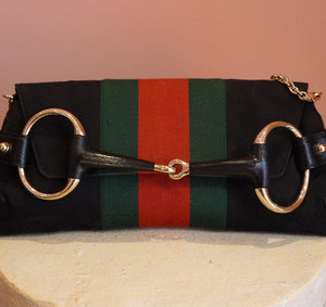 Black Web Stripe Horsebit Bag