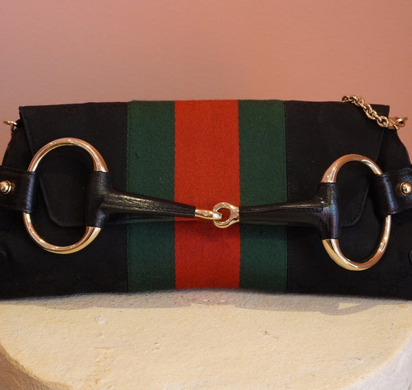 Black Web Stripe Horsebit Bag