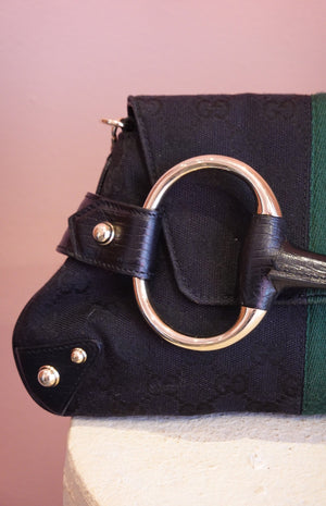 Black Web Stripe Horsebit Bag