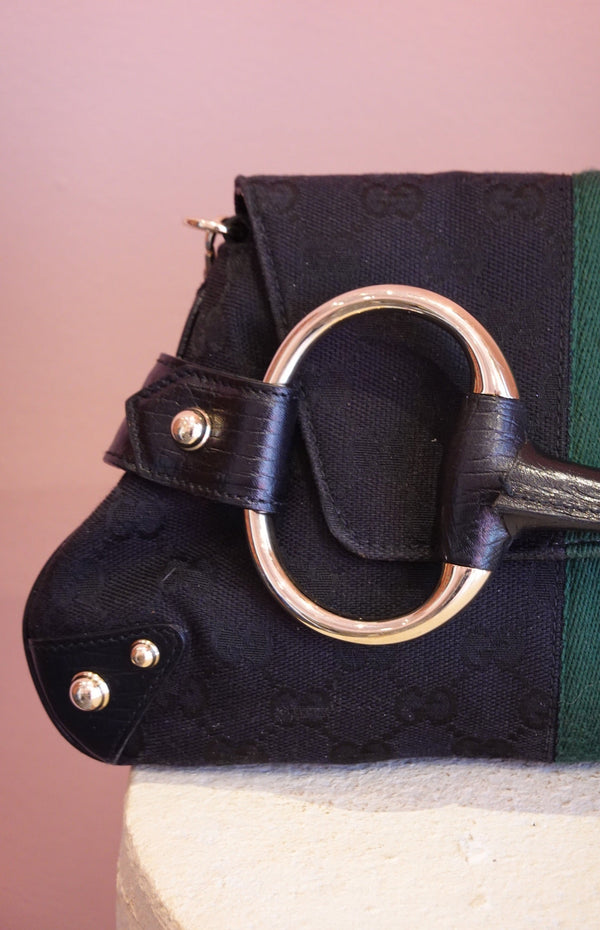 Black Web Stripe Horsebit Bag