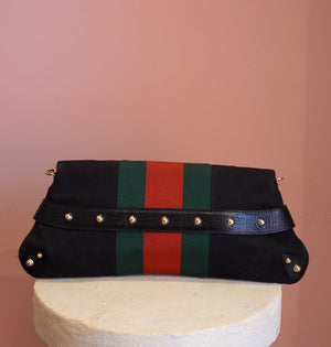 Black Web Stripe Horsebit Bag
