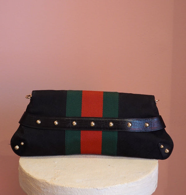 Black Web Stripe Horsebit Bag