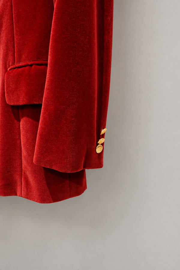 Burberrys red velvet blazer cuff-detail