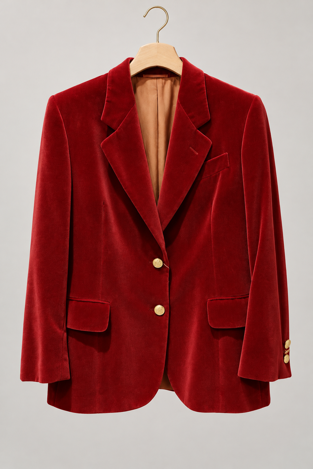 Burberrys red velvet blazer styled-front