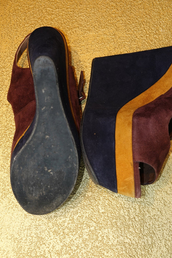 Burgundy Colorblock Mary Jane Heels