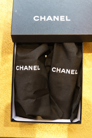 Chanel black and gold ballet flats - vertical photograph 5996