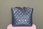 Load image into Gallery viewer, CHANEL BLUE QUILTED CAVIAR PETITE SHOPPING TOTE
