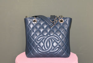 CHANEL BLUE QUILTED CAVIAR PETITE SHOPPING TOTE