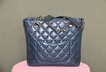 Load image into Gallery viewer, CHANEL BLUE QUILTED CAVIAR PETITE SHOPPING TOTE
