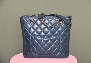 CHANEL BLUE QUILTED CAVIAR PETITE SHOPPING TOTE