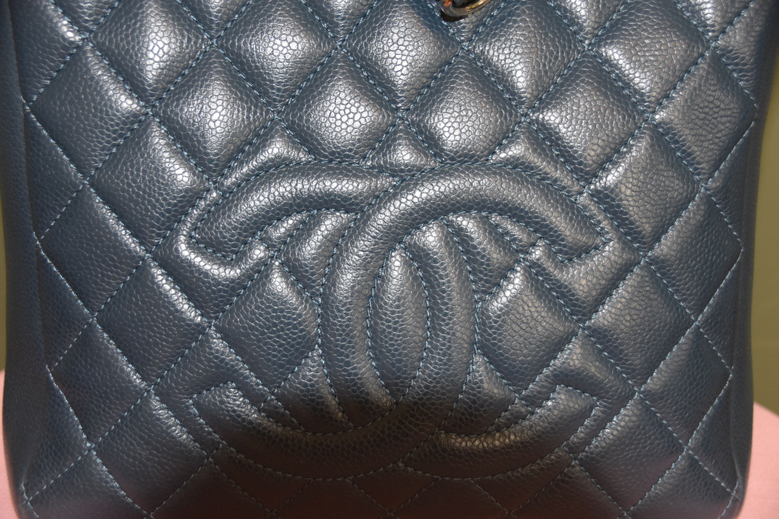 CHANEL BLUE QUILTED CAVIAR PETITE SHOPPING TOTE