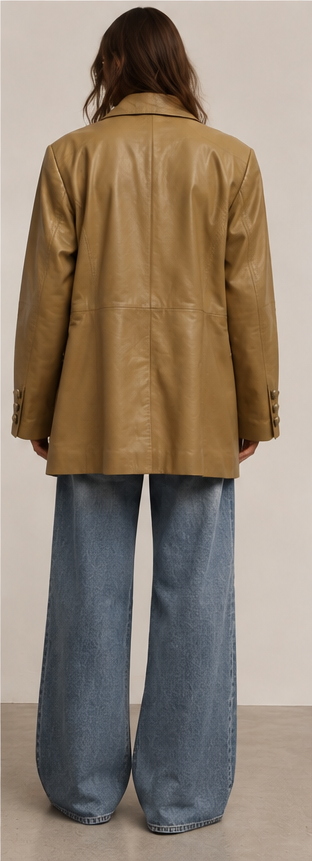 Gizeye Finds tan leather jacket — back view