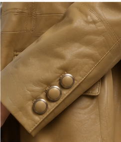 Gizeye Finds tan leather jacket — cuff view