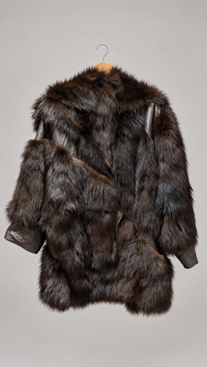 Vintage fox fur leather coat — retouched hanger back view