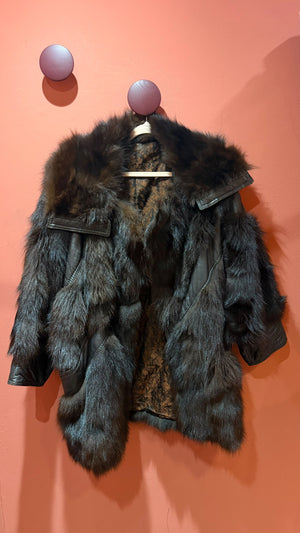 Vintage fox fur leather coat — original front