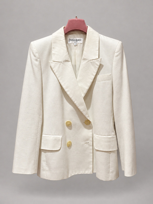 Yves Saint Laurent Ivory Linen Blazer — hanger front view