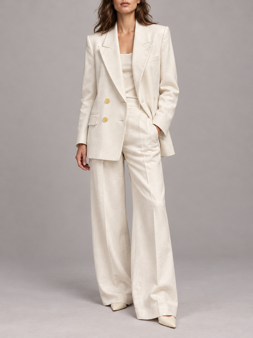 Yves Saint Laurent Ivory Linen Blazer — digitally styled front view