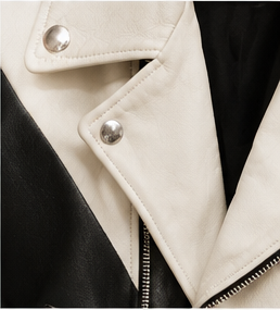 Just Cavalli black and white leather biker jacket — leather-detail