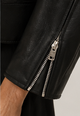 Just Cavalli black and white leather biker jacket — zip-detail