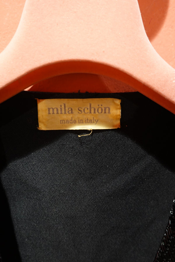 Mila Schön vintage black beaded jacket with ivory cuffs - photograph 6035