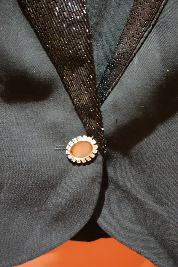 Mila Schön vintage black beaded jacket with ivory cuffs - photograph 6036