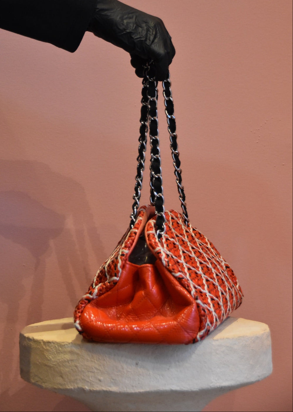 Orange Woven Chain Shoulder Bag