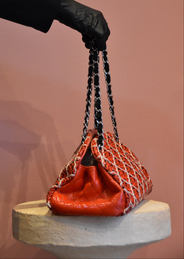 Orange Woven Chain Shoulder Bag